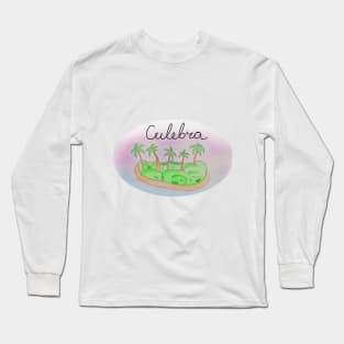 Culebra watercolor Island travel, beach, sea and palm trees. Holidays and vacation, summer and relaxation Long Sleeve T-Shirt